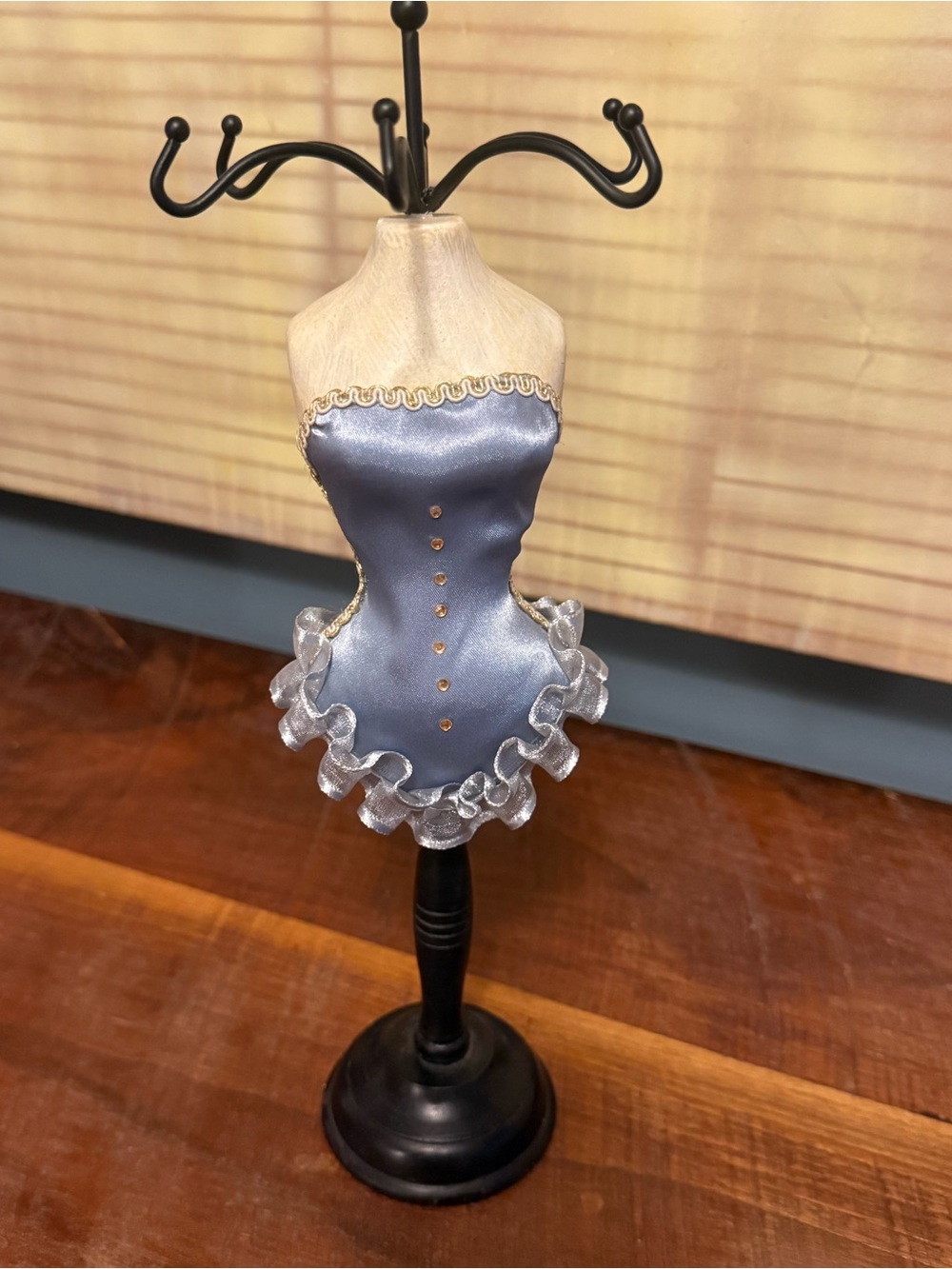 Decorative Jewelry Bust in Light Blue with Ruffle Trim